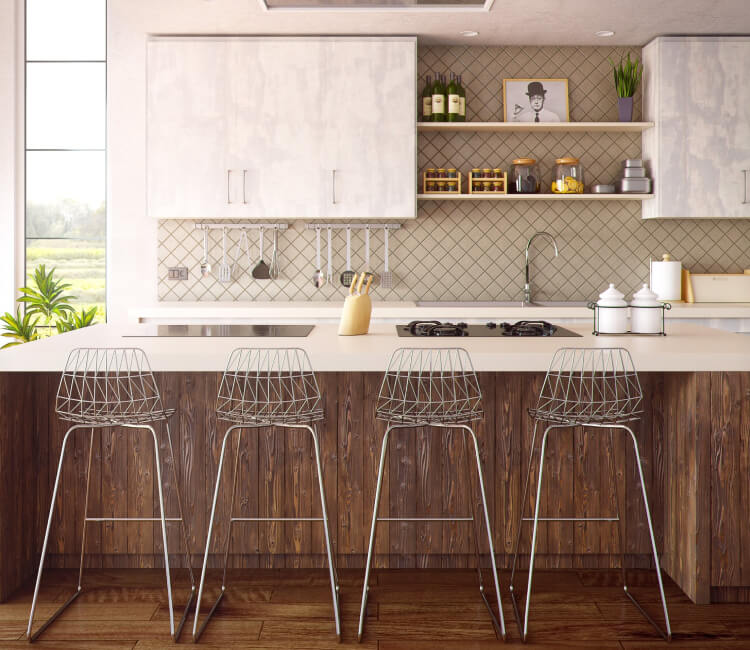 four chairs at a kitchen bar